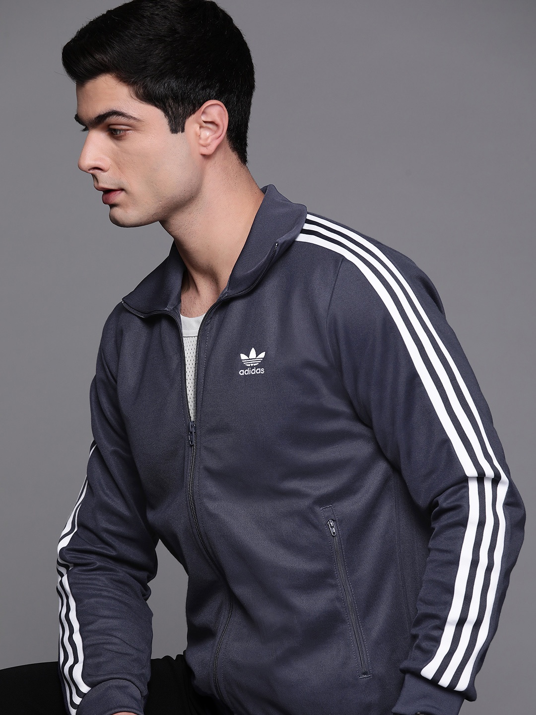 

ADIDAS Originals Men Navy Blue Solid BECKENBAUER Sustainable Sporty Jacket