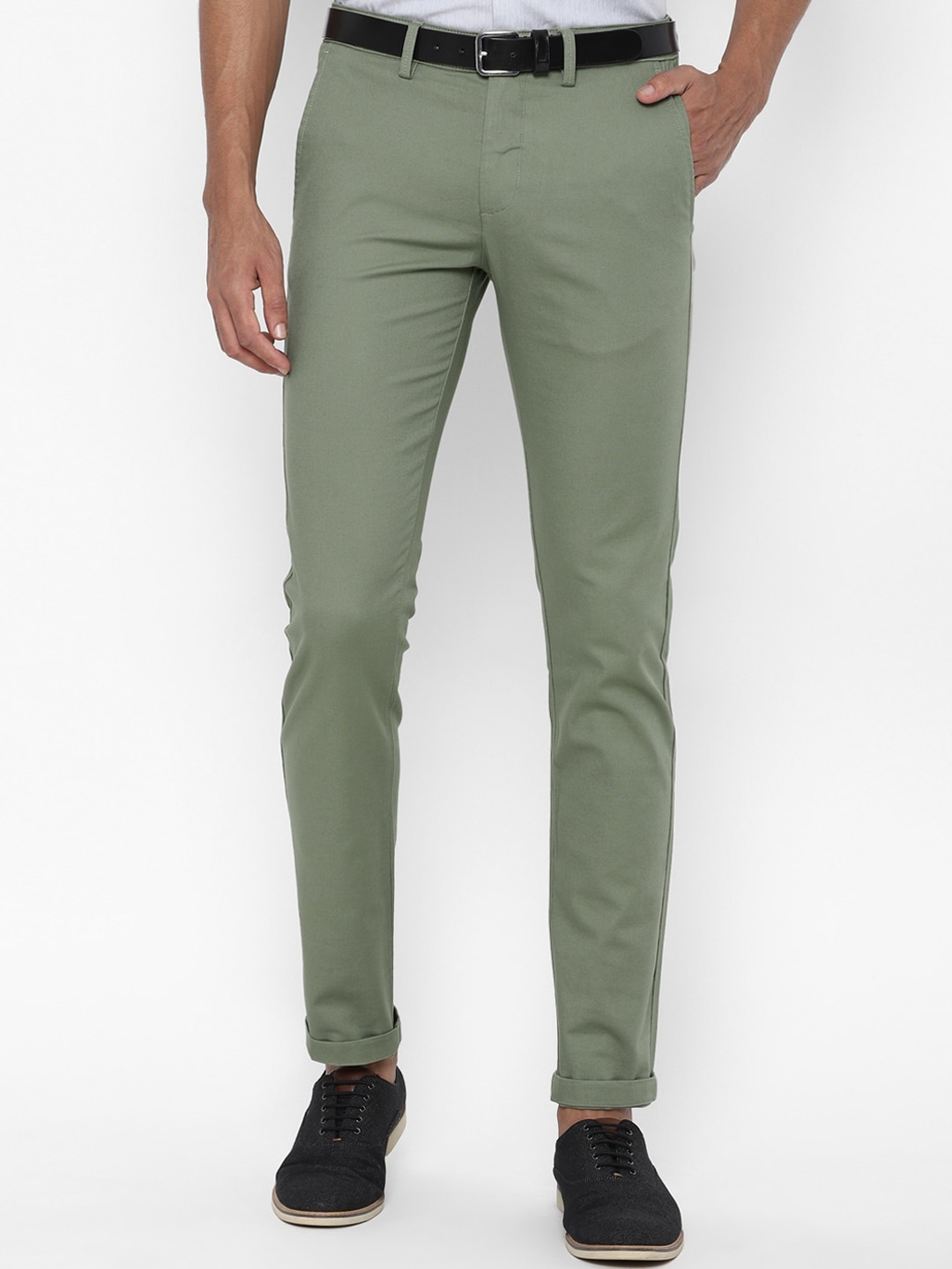 

Allen Solly Men Green Solid Slim Fit Trousers