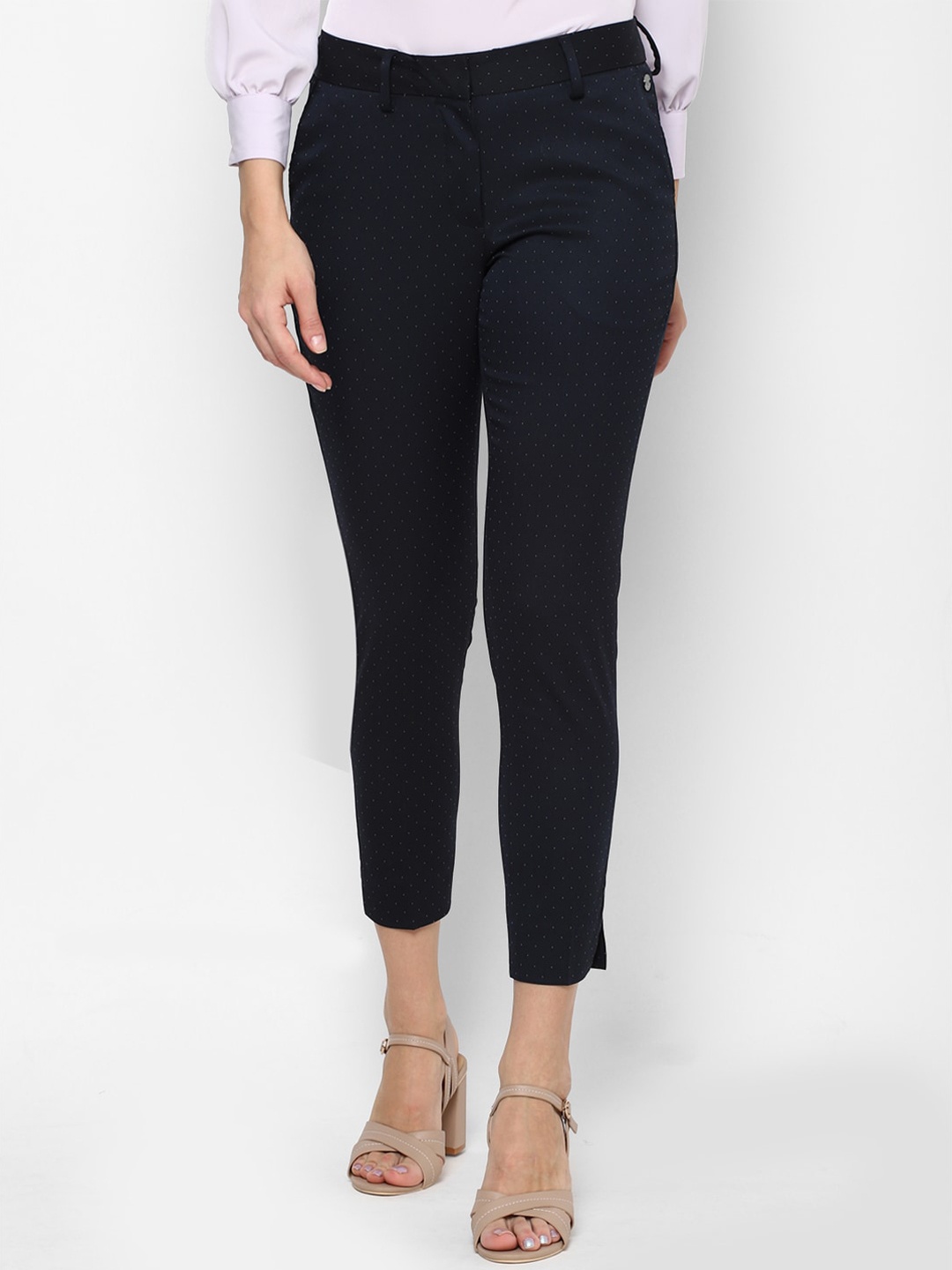 

Allen Solly Woman Women Navy Blue Printed Cropped Trousers