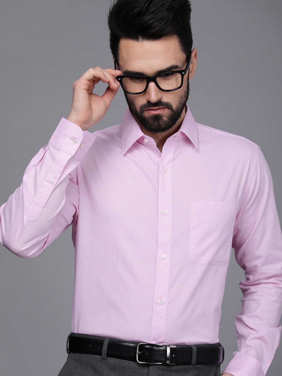 

Raymond Men Pink Slim Fit Self-Design Pure Cotton Formal Shirt