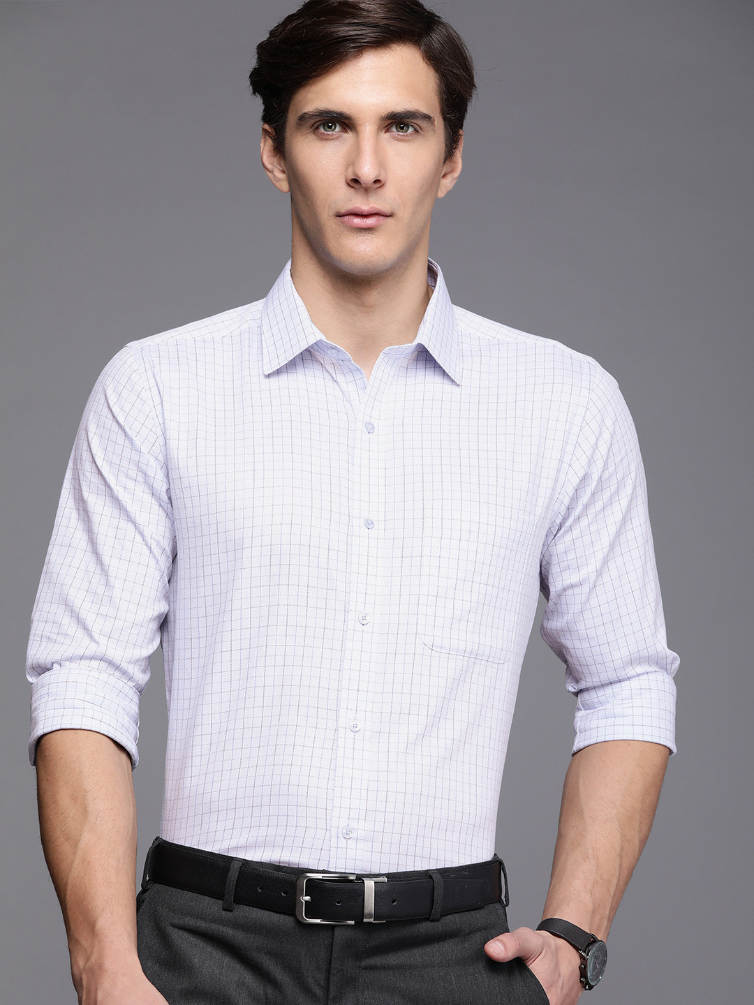 

Raymond Men Blue &Black Slim Fit Checked Formal Shirt