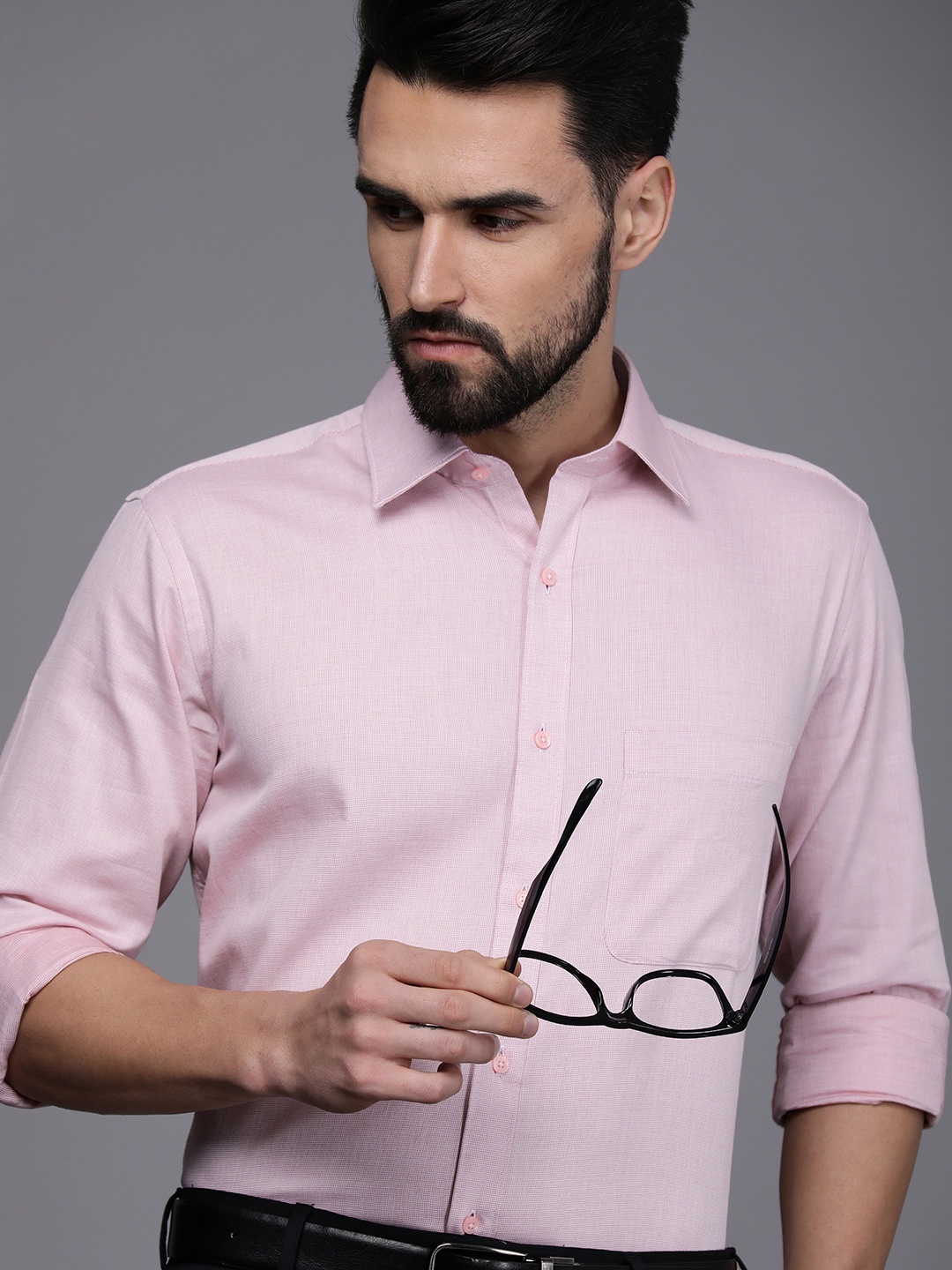 

Raymond Men Pink Self Design Slim Fit Pure Cotton Formal Shirt