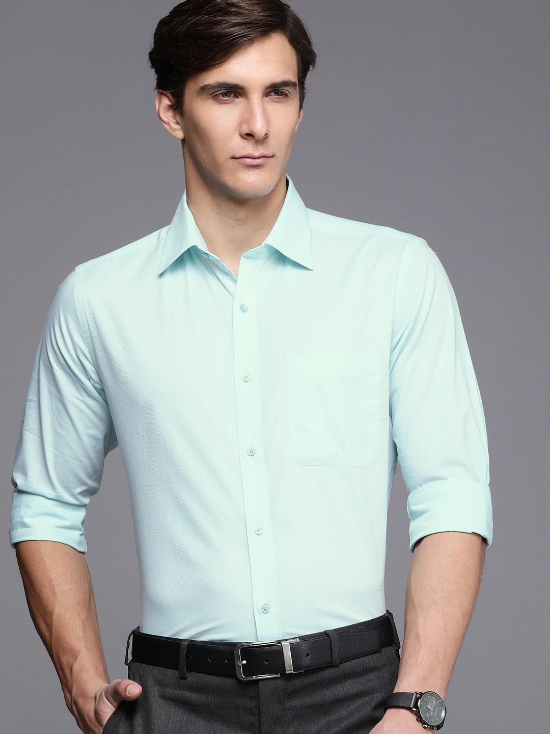 

Raymond Men Green Textured Slim Fit Formal Shirt