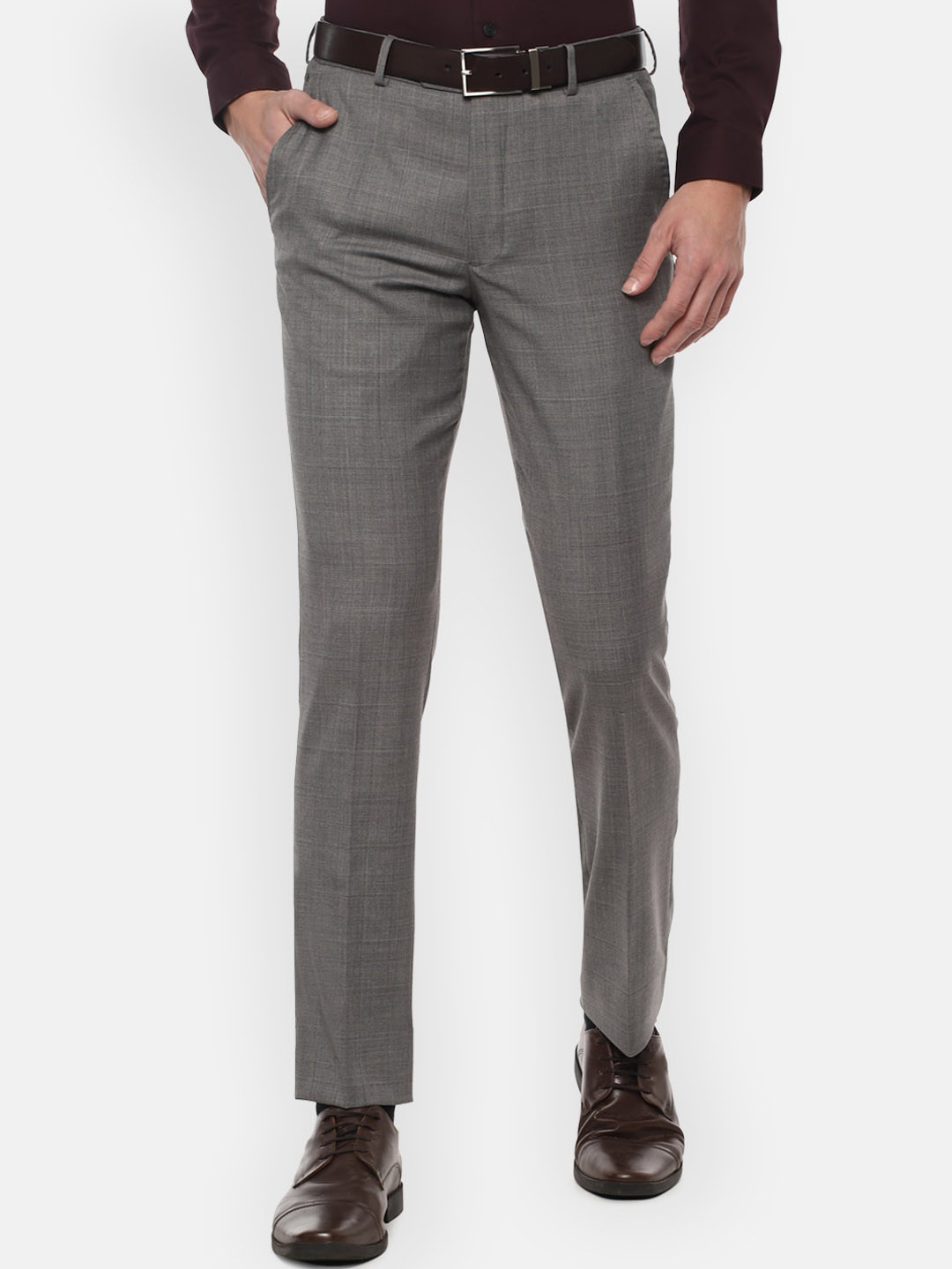 

Louis Philippe Gods & Kings Men Grey Checked Slim Fit Formal Trousers