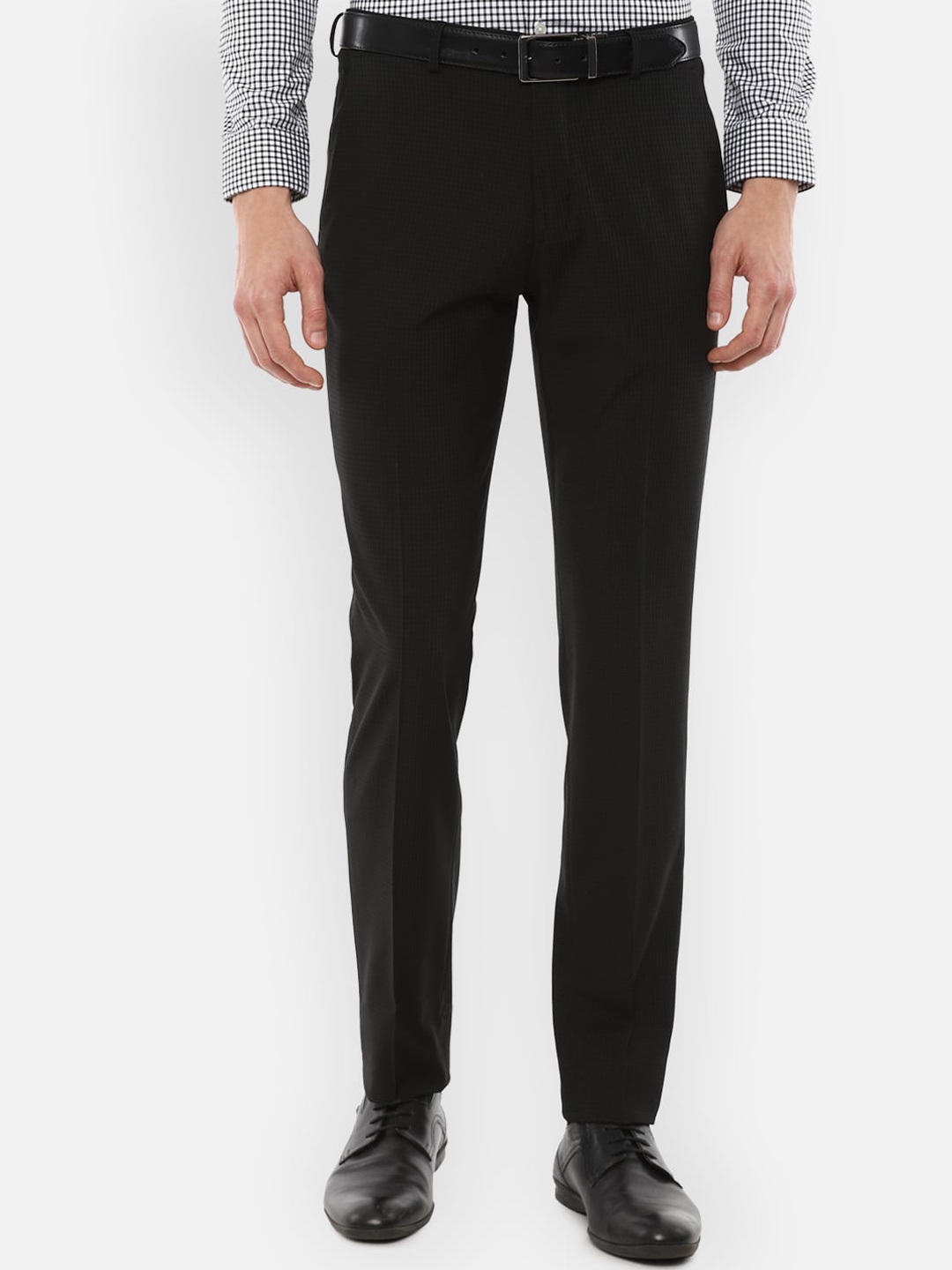 

Louis Philippe Permapress Men Black Solid Slim Fit Formal Trousers