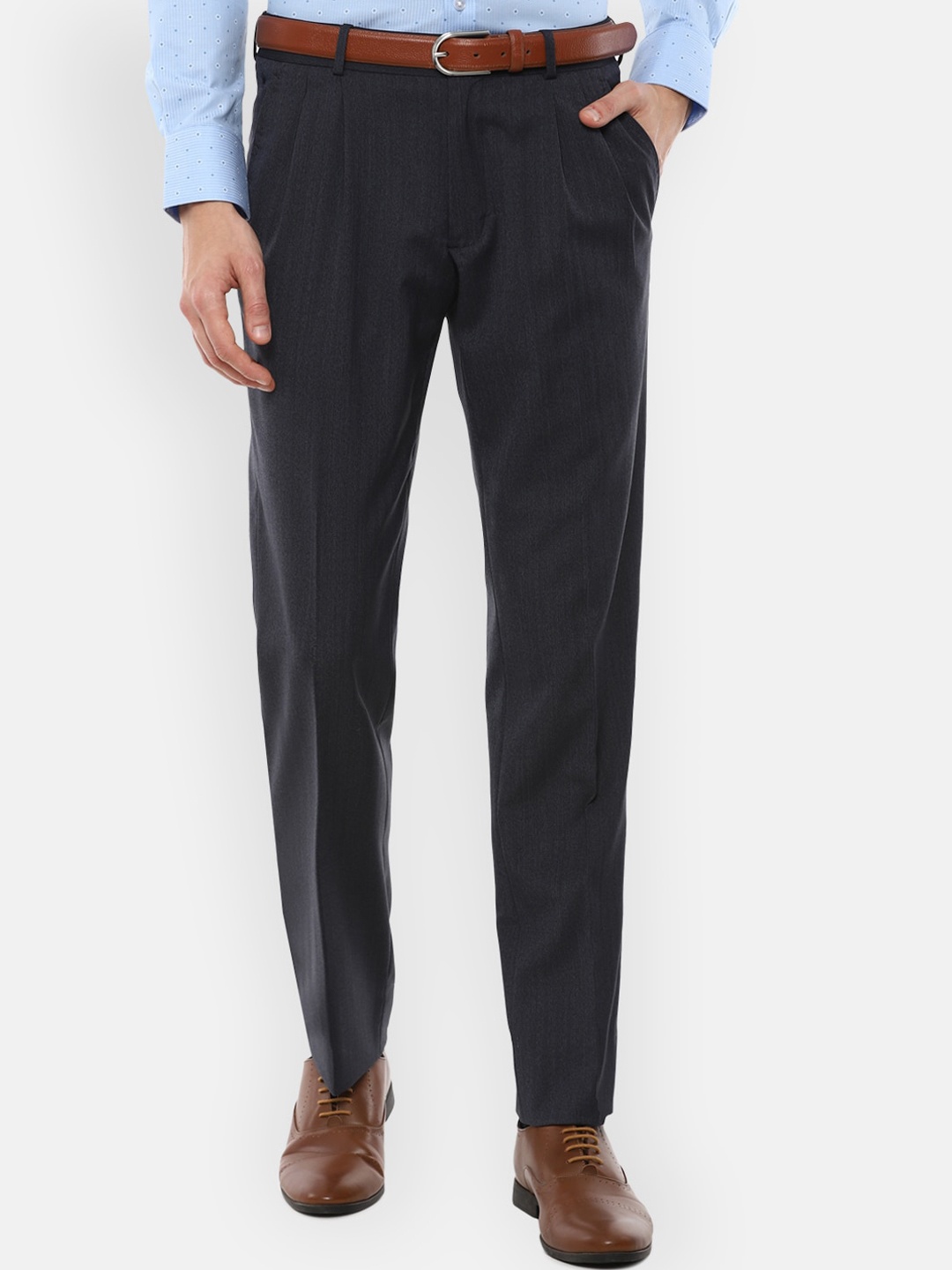 

Louis Philippe Gods & Kings Men Navy Blue Pleated Trousers