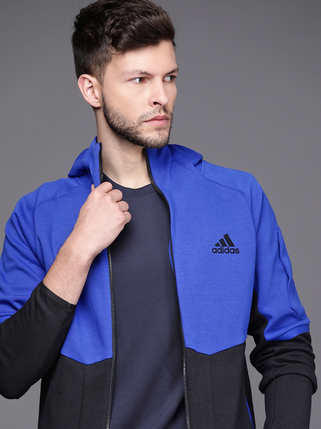 

ADIDAS Men Blue & Black Designed For Gameday Sporty Sustainable Jacket