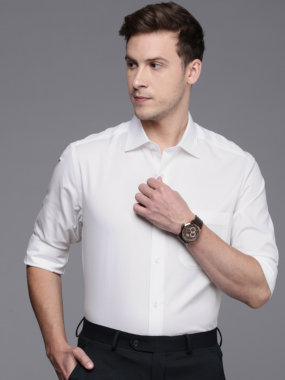 

Louis Philippe Men White Textured Semiformal Shirt