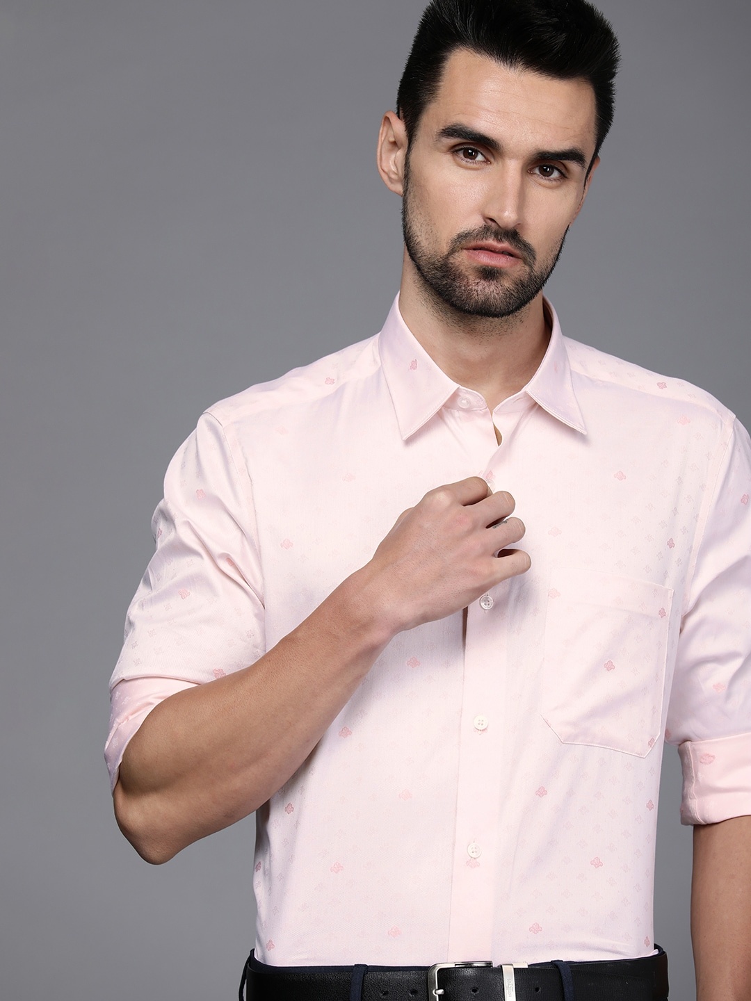 

Louis Philippe Men Pink Ethnic Motifs Printed Classic Fit Pure Cotton Formal Shirt