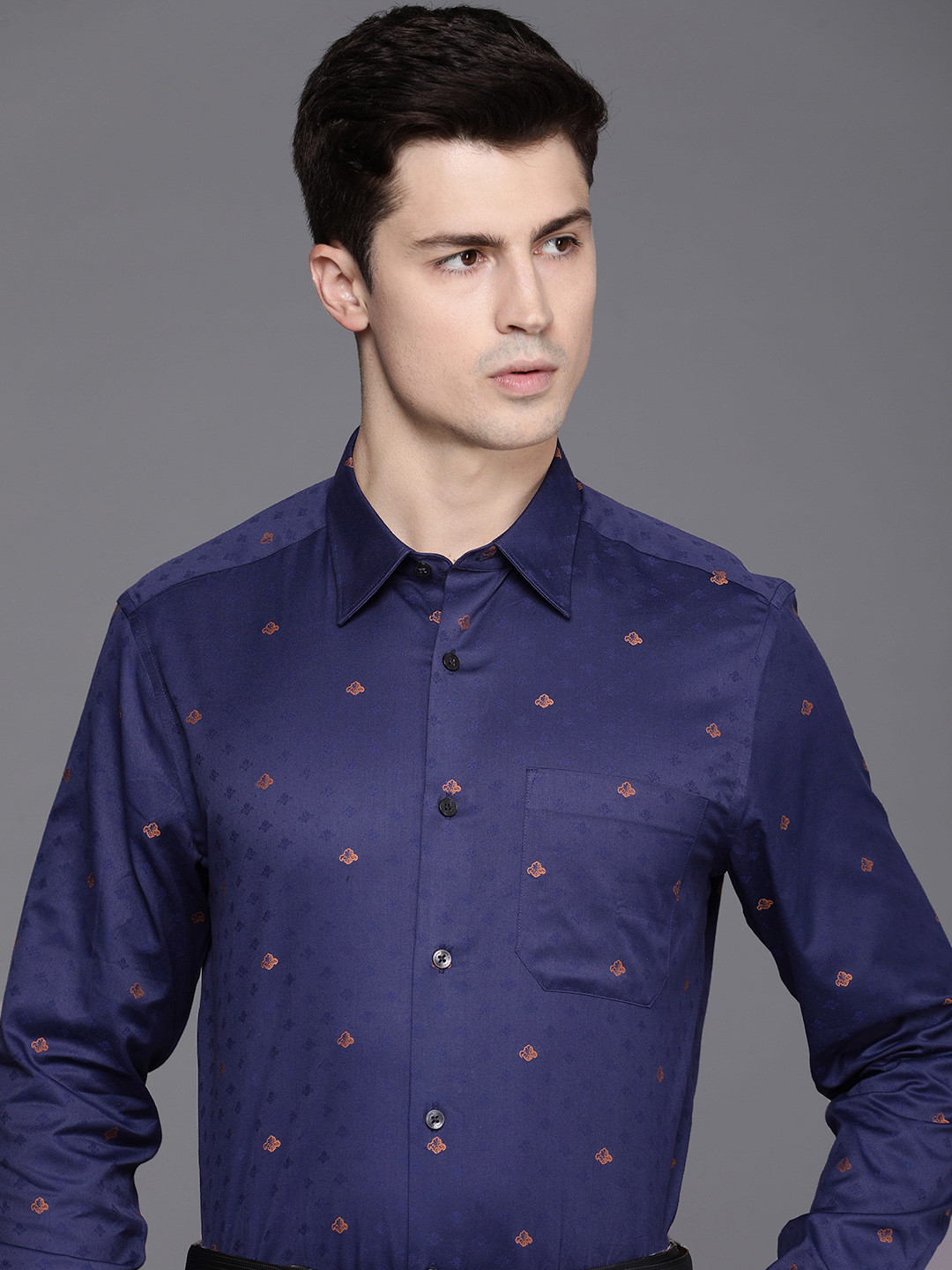 

Louis Philippe Classic Fit Printed Pure Cotton Formal Shirt, Blue