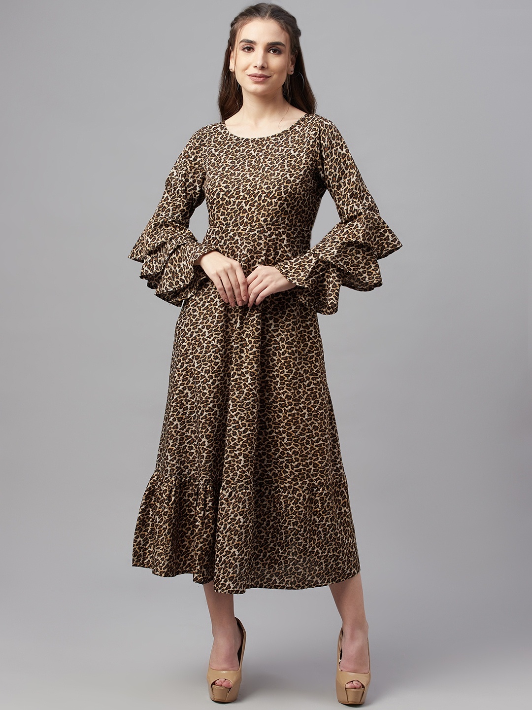 

MBE Brown Animal Crepe A-Line Maxi Dress