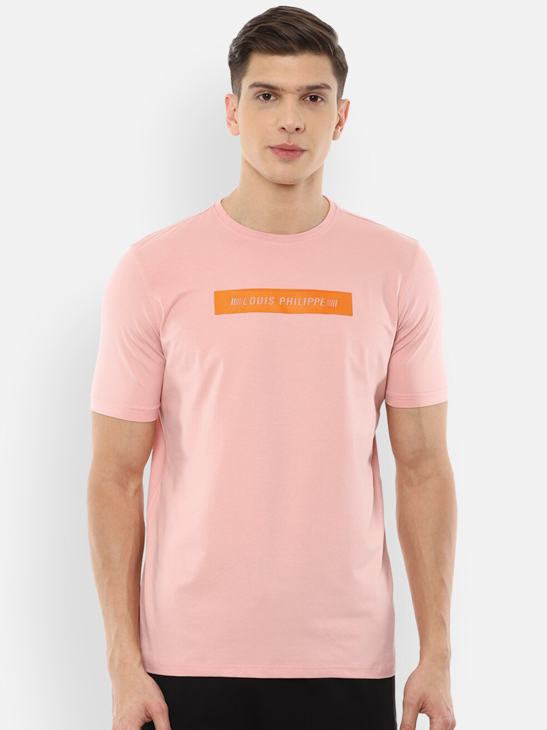 

Louis Philippe ATHPLAY Men Pink Cotton Typography Printed Slim Fit T-shirt