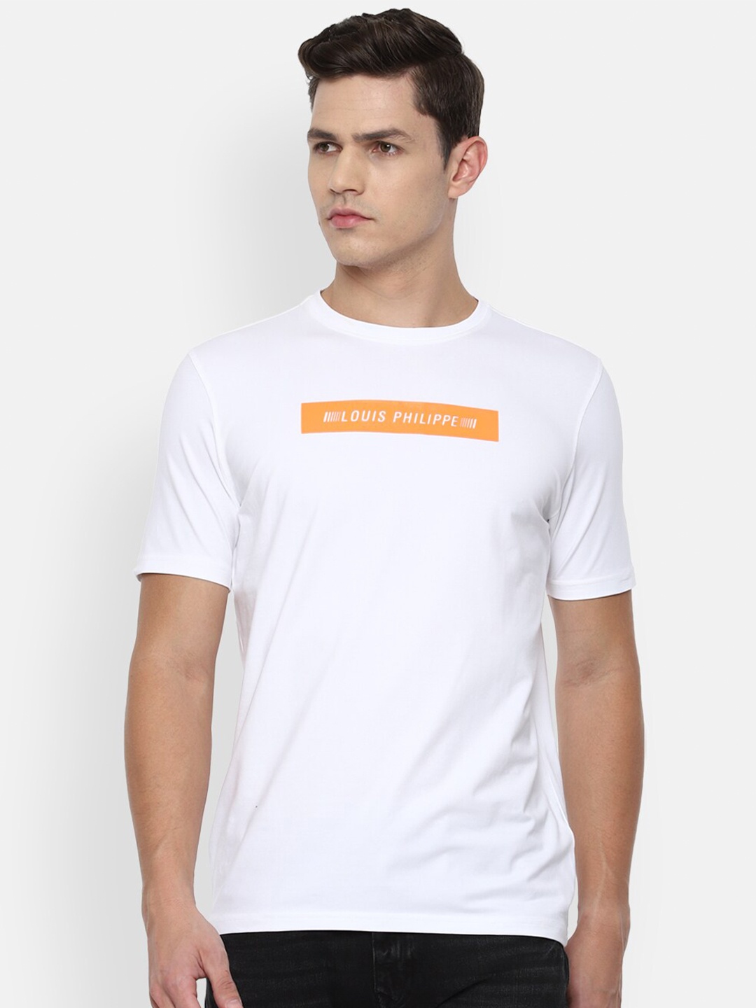 Louis Philippe ATHPLAY Men White Typography Printed Applique Slim Fit T-shirt