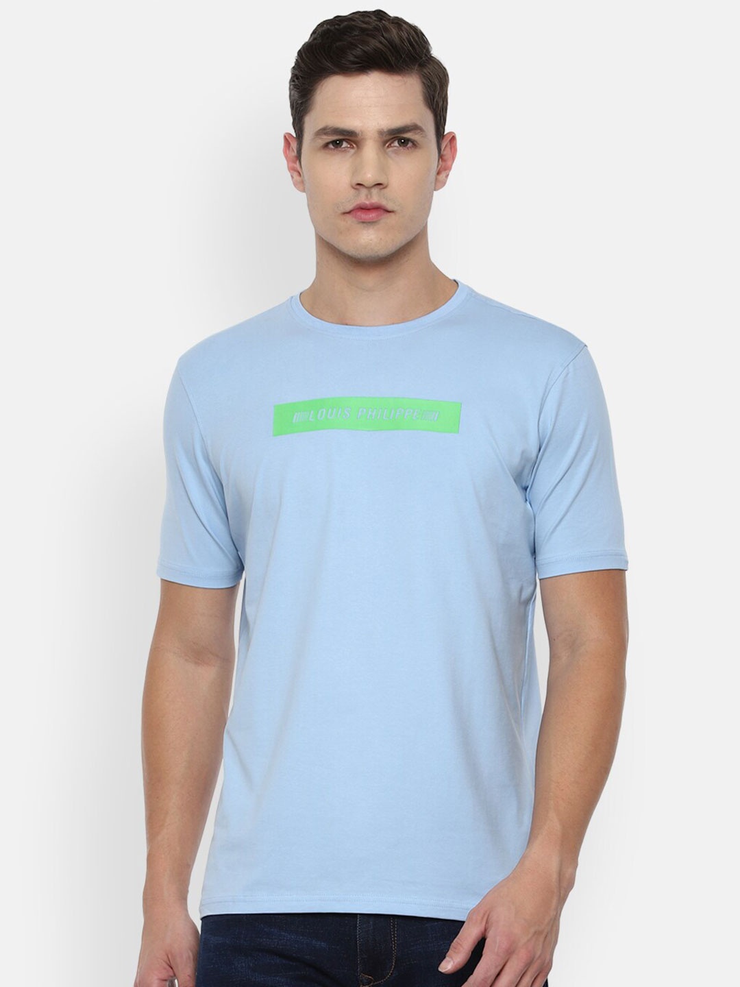 

Louis Philippe ATHPLAY Men Blue Printed Applique Slim Fit T-shirt