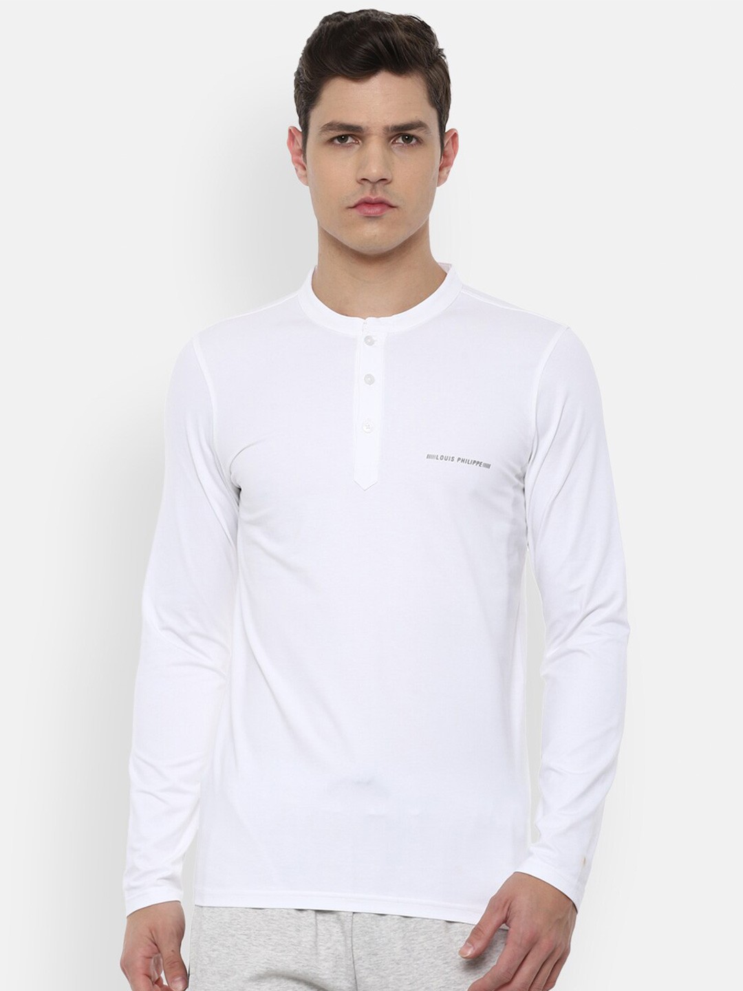 

Louis Philippe ATHPLAY Men White Henley Neck Slim Fit T-shirt