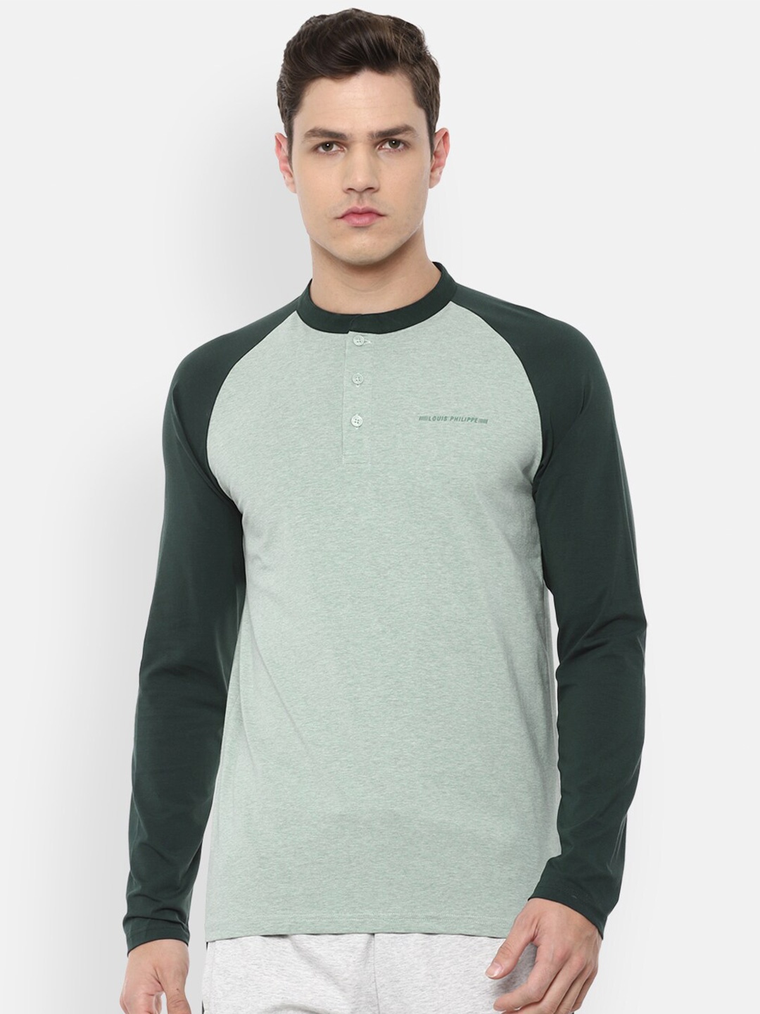 

Louis Philippe ATHPLAY Men Green Henley Neck Slim Fit T-shirt