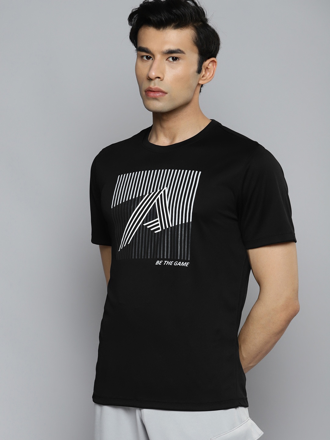 

Alcis Men Black Typography Printed Slim Fit Training or Gym T-shirt