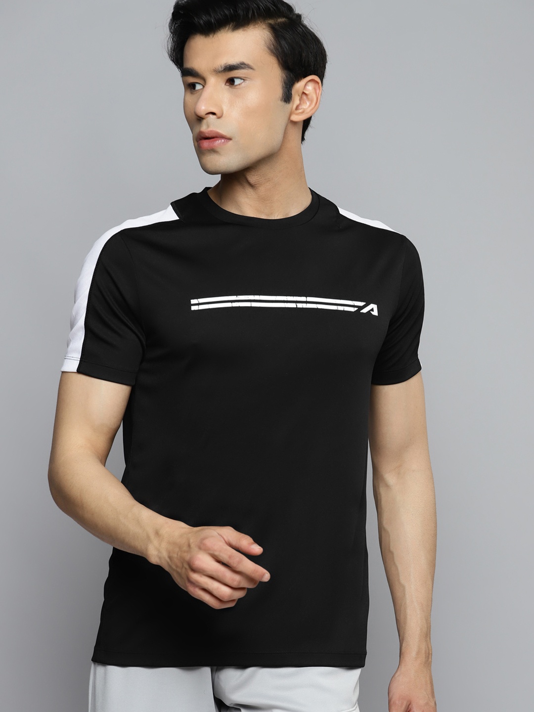 

Alcis Men Black Slim Fit Training or Gym T-shirt