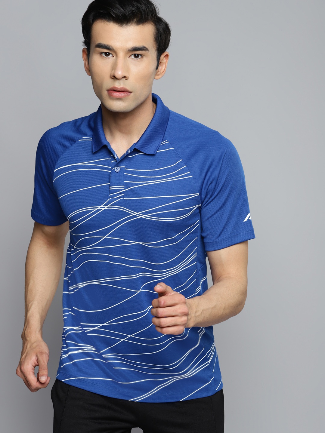 

Alcis Men Blue Polo Collar Slim Fit Training or Gym T-shirt