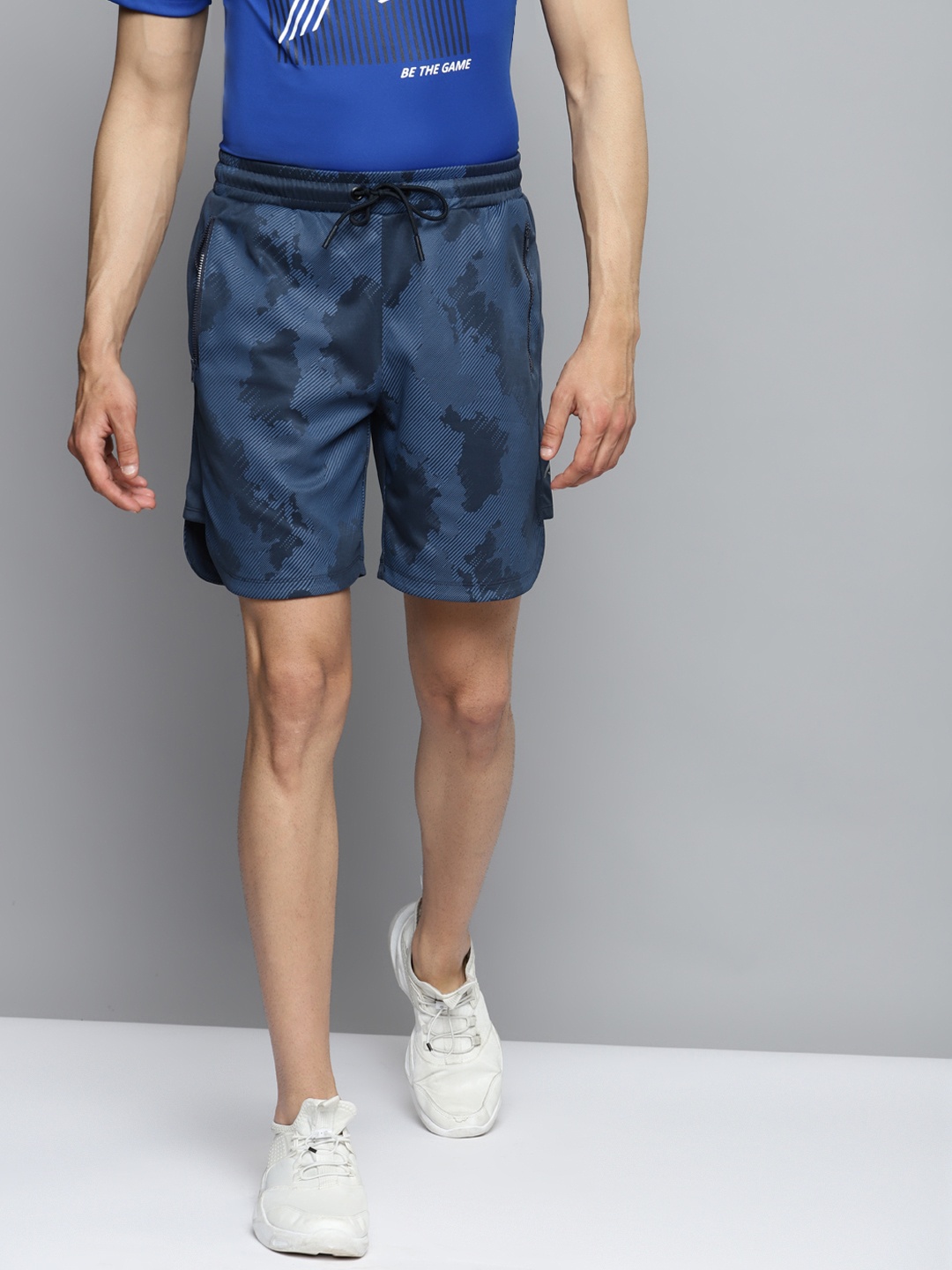 

Alcis Men Navy Blue Camouflage Slim Fit Training or Gym Sports Shorts