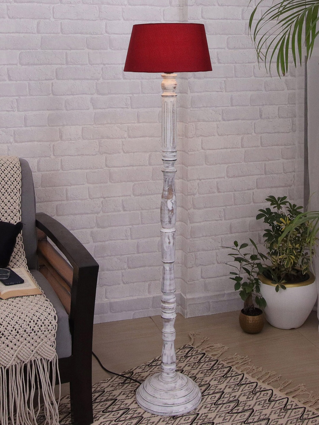 

Homesake Red & White Wood Antique Athens Candlestick Floor Lamp With Drum Shade