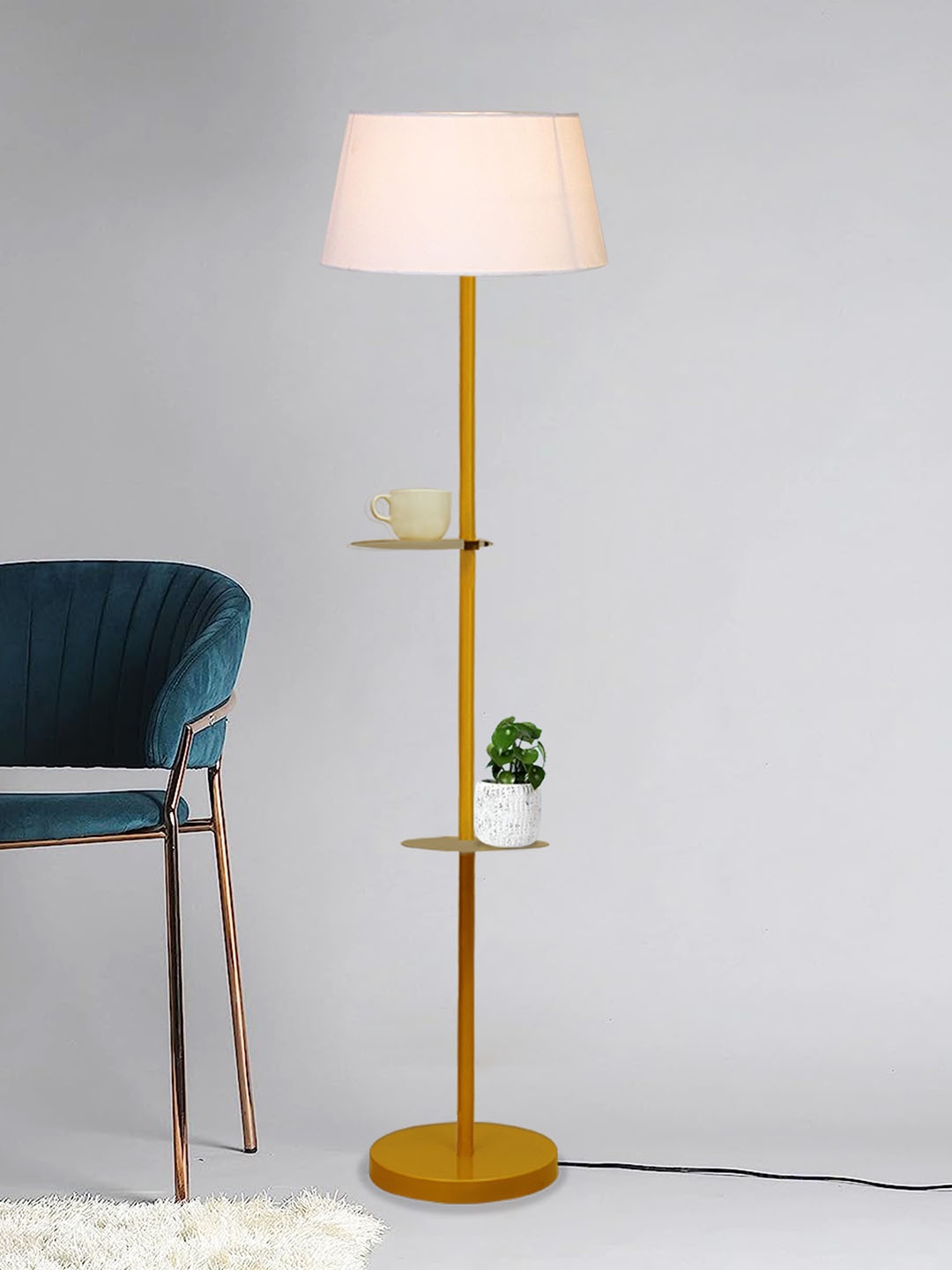 

Homesake White & Gold-Toned Duo Shelf Metal Floor Lamp