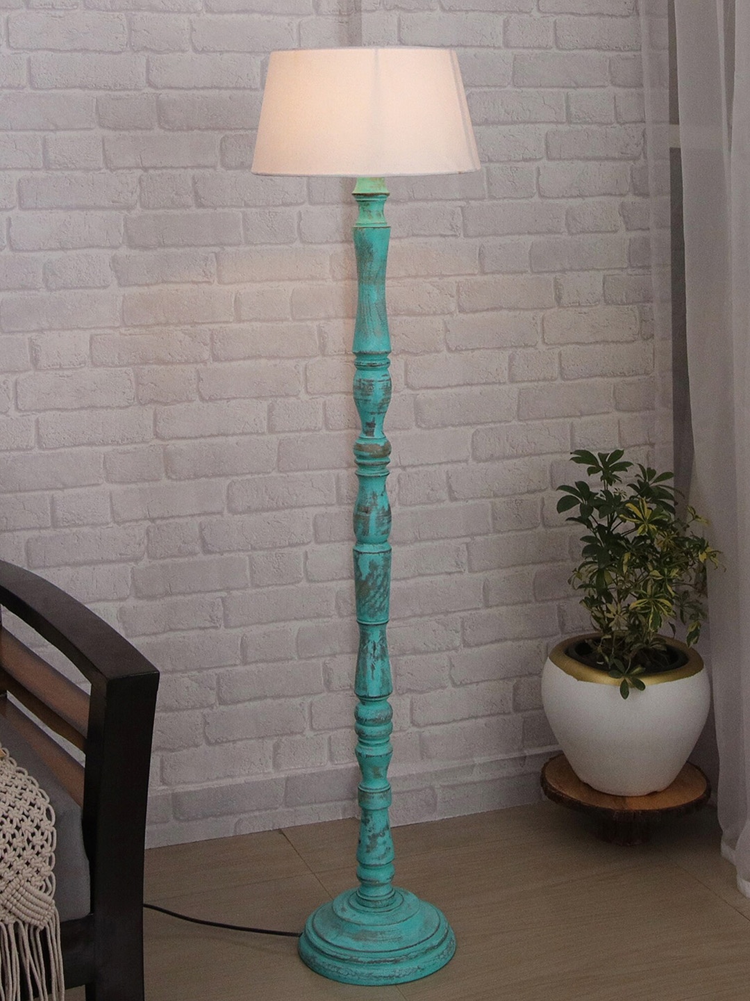 

Homesake White & Sea Green Wood Antique Candlestick Floor Lamp
