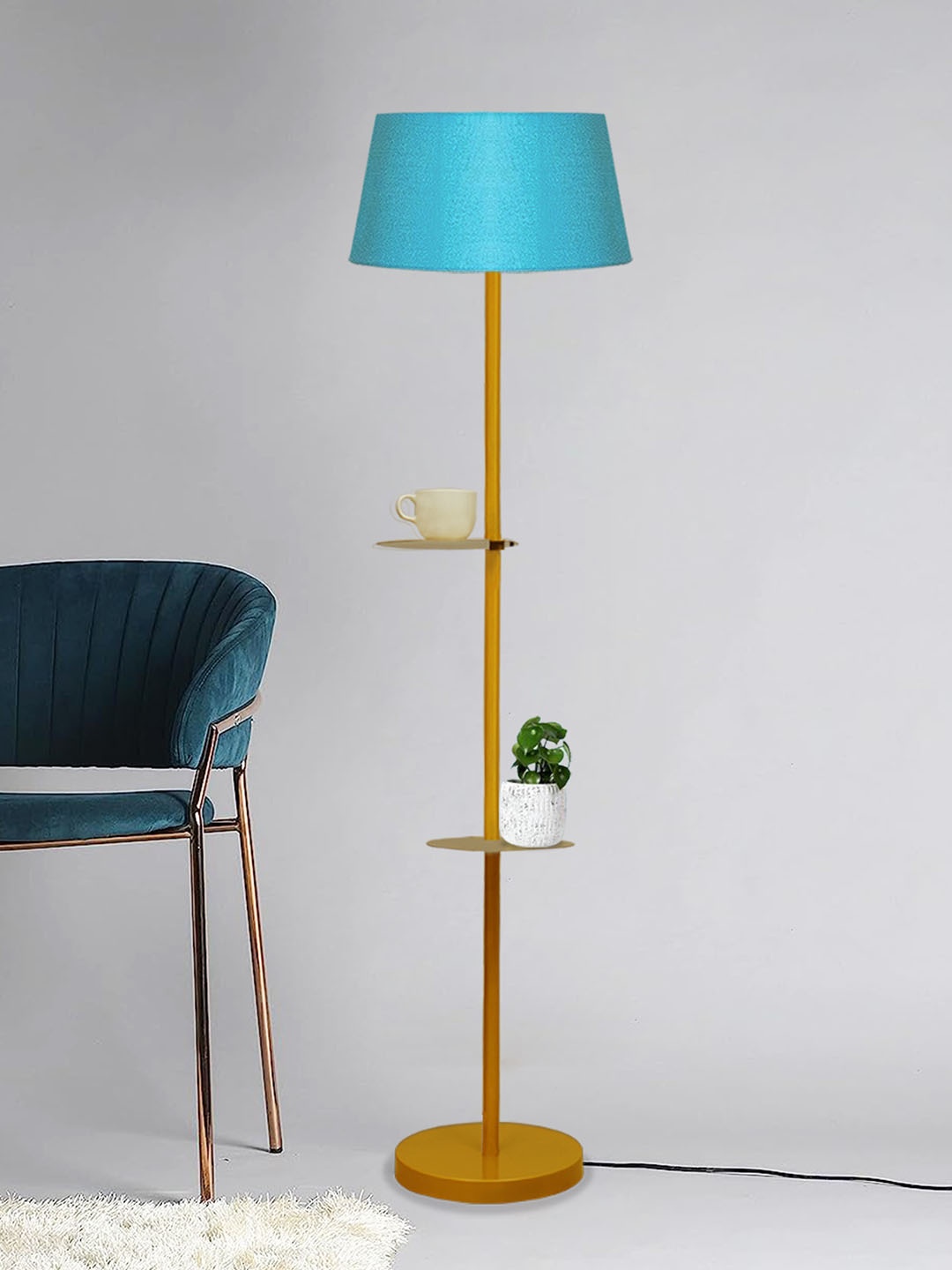 

Homesake Turquoise Blue Contemporary Duo Shelf Metal Floor Lamp