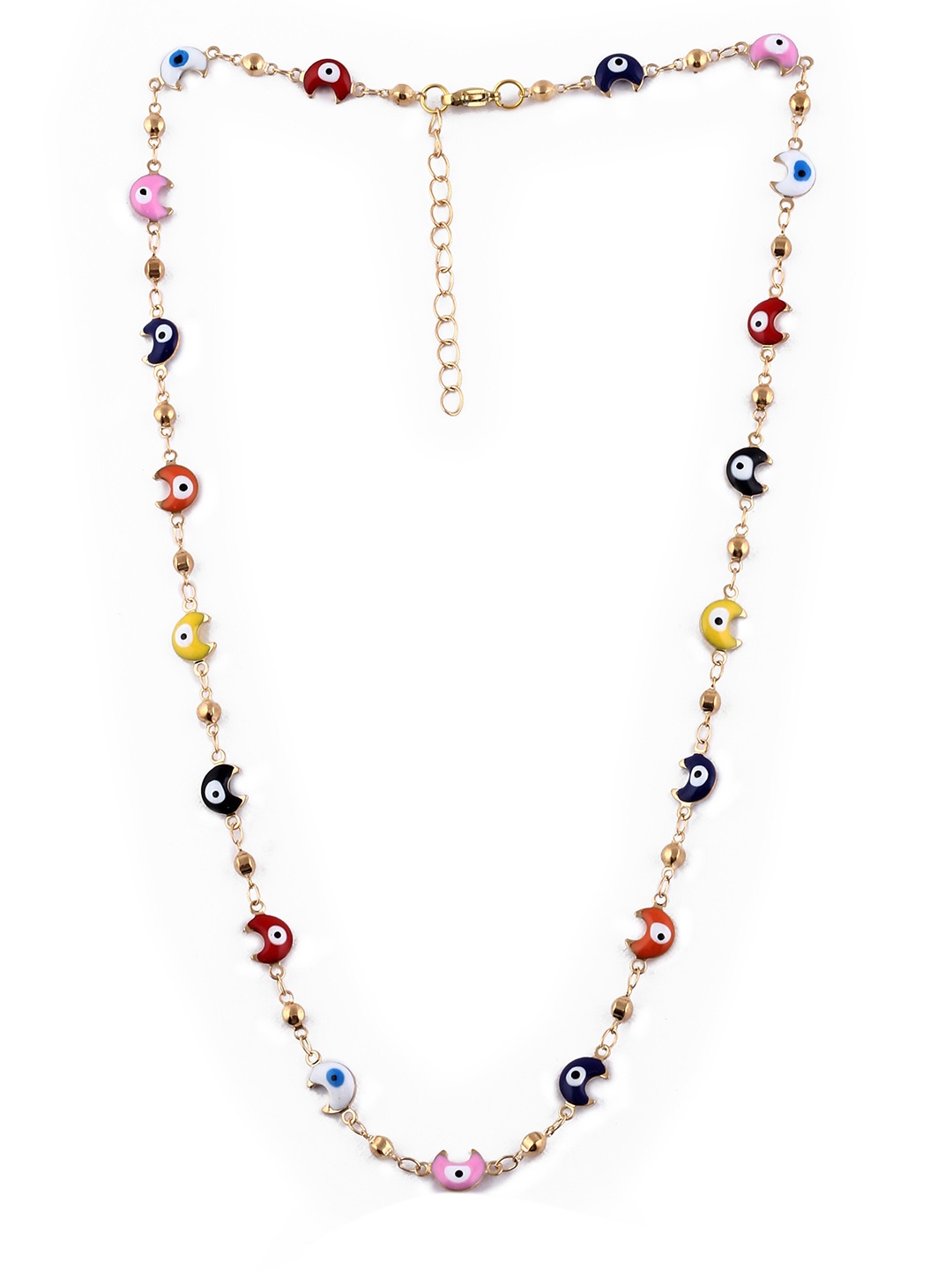 

EL REGALO Women Gold-Toned & Pink Hand Painted Evil Eye Chain Necklace