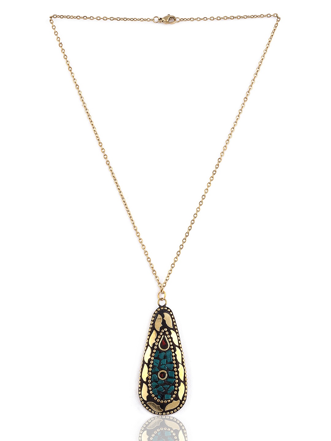 

EL REGALO Green & Gold-Toned Brass Handcrafted Chain Necklace