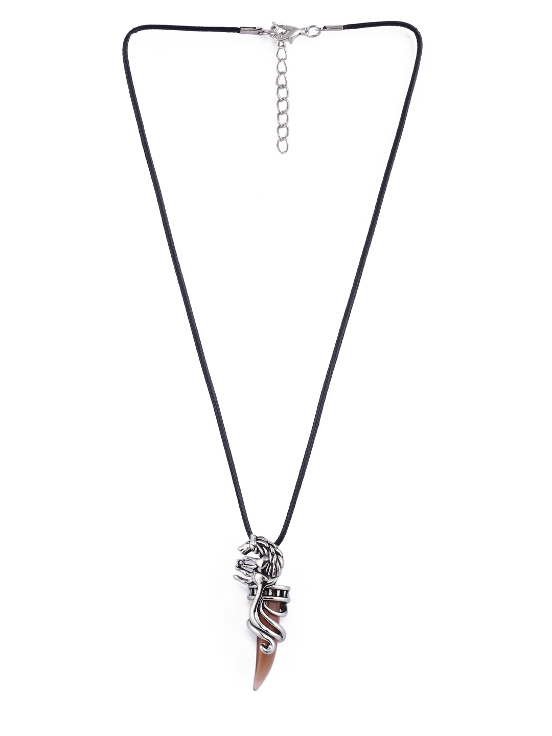 

EL REGALO Unisex Brown & Silver-Plated Wolf pendent Necklace