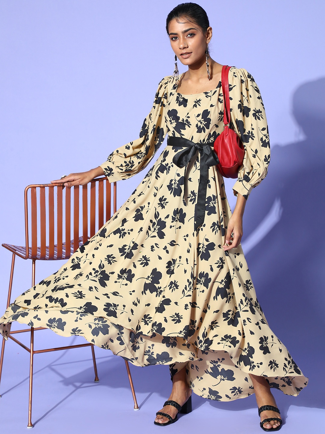 

Inddus Women Classy Beige Floral Gown for Days