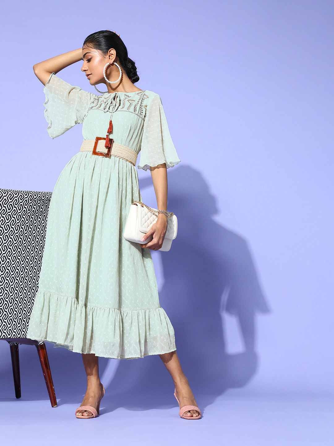 

Inddus Women Gorgeous Green Polka-Dotted Gown for Days