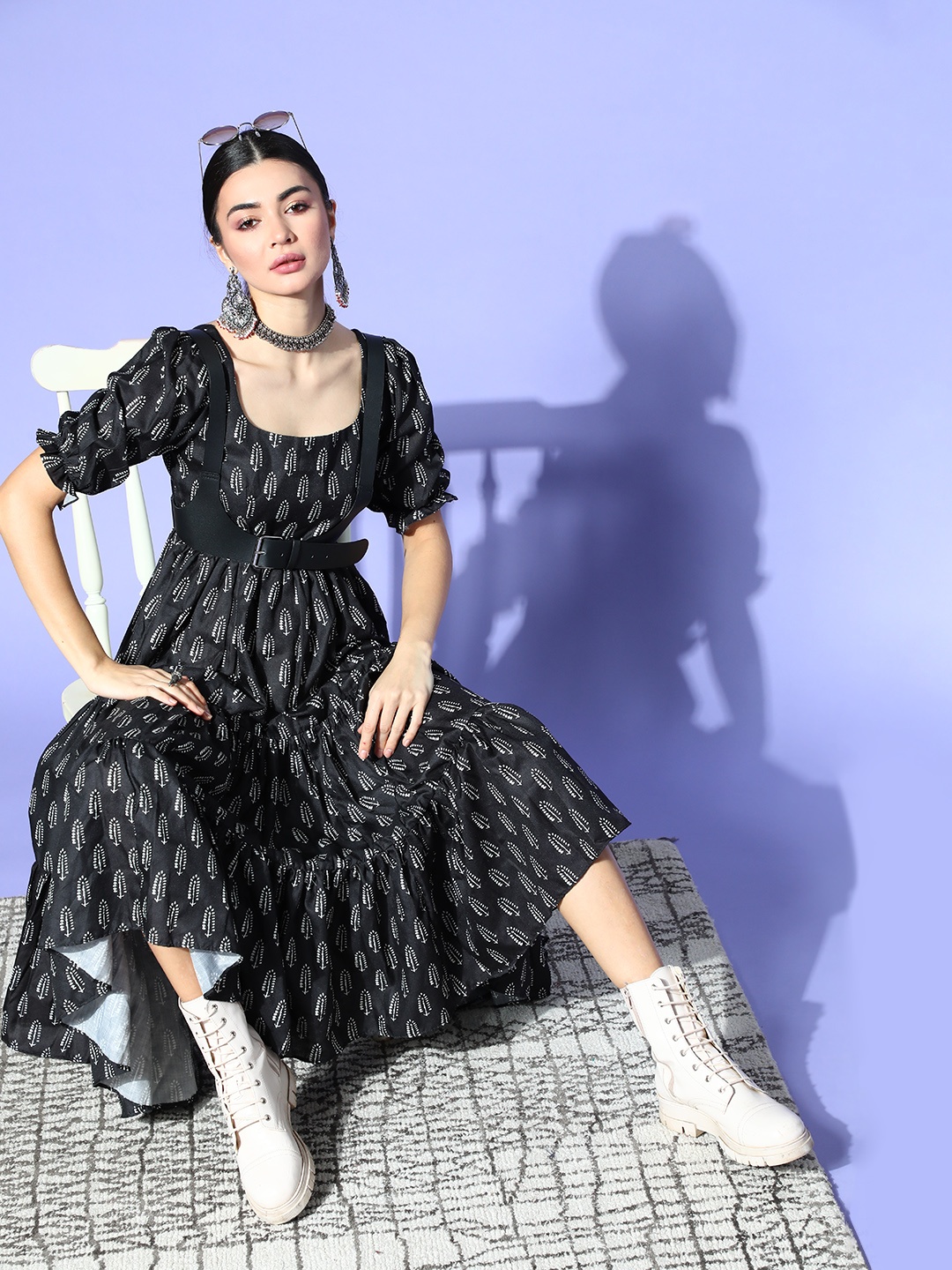

Inddus Women Stylish Black Floral Gown for Days