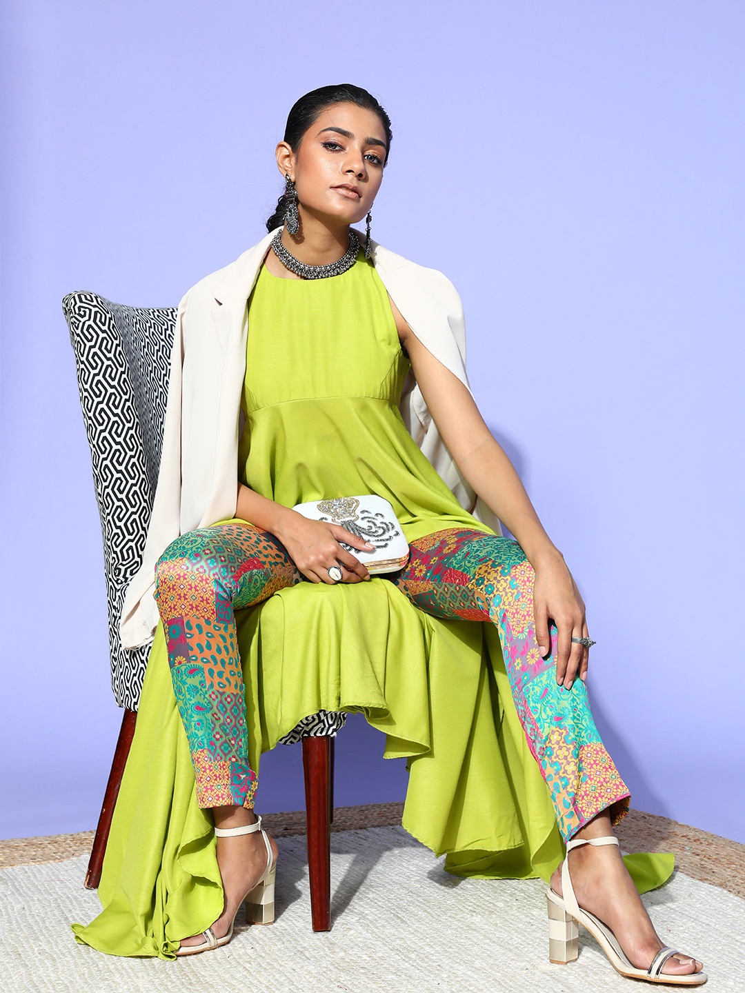 

Inddus Green Silk Blend Gown for Days Kurta Set