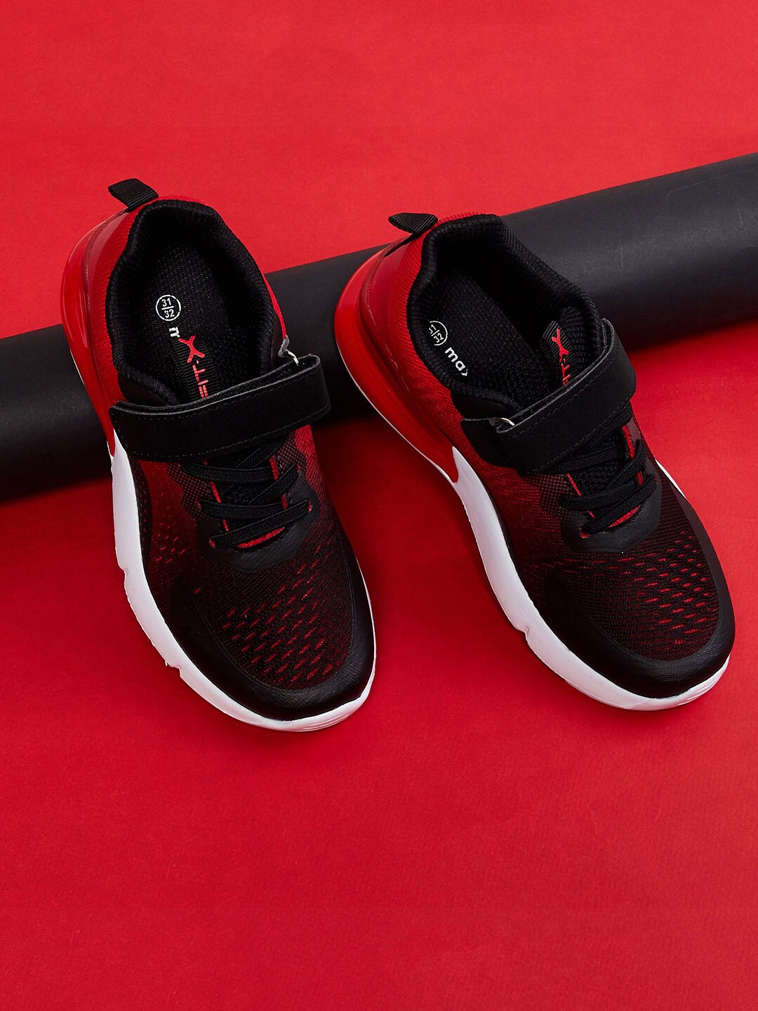 

max Boys Black & Red Colourblocked PU Sneakers