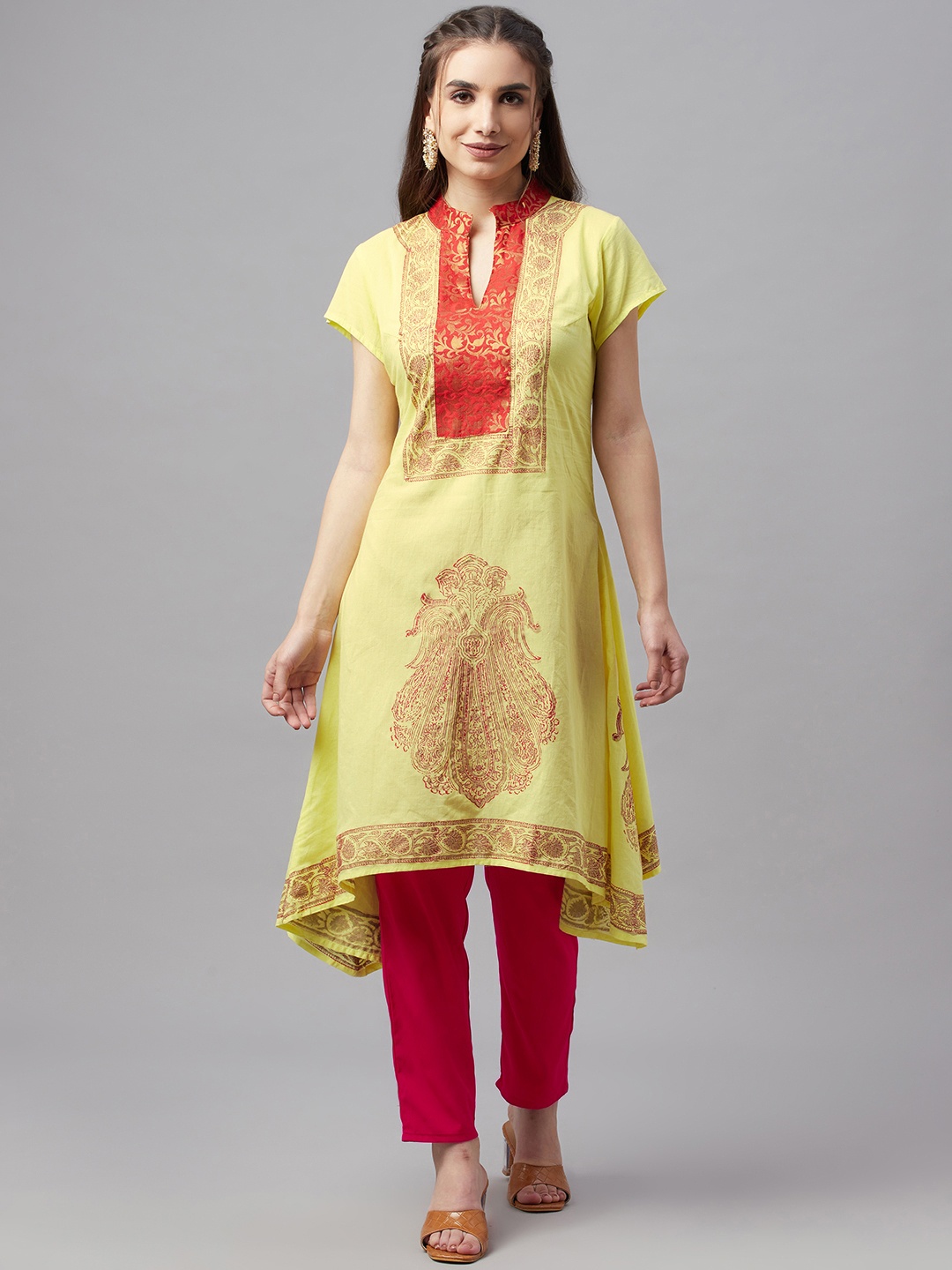 

MBE Women Yellow & Red Ethnic Motifs Printed Kurta