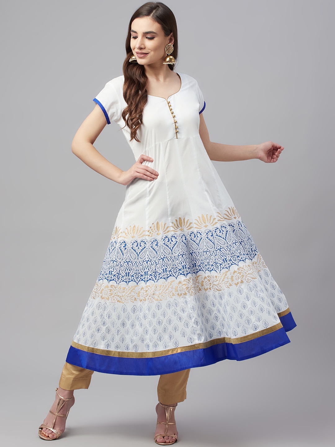 

MBE Women White & Blue Ethnic Motifs Printed Anarkali Kurta