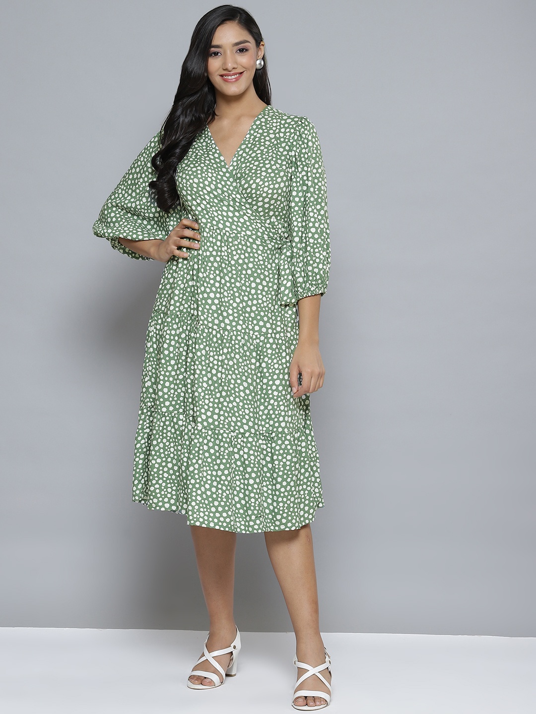 

Femella Green & White Midi Dress