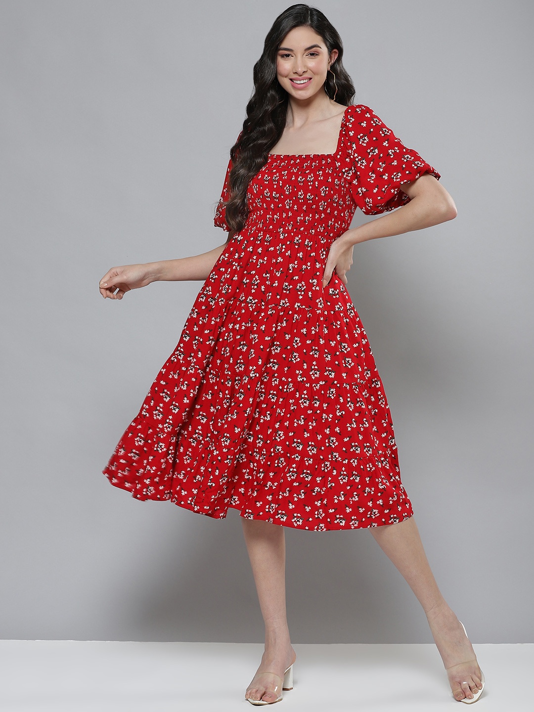 

Femella Red Floral Midi Dress