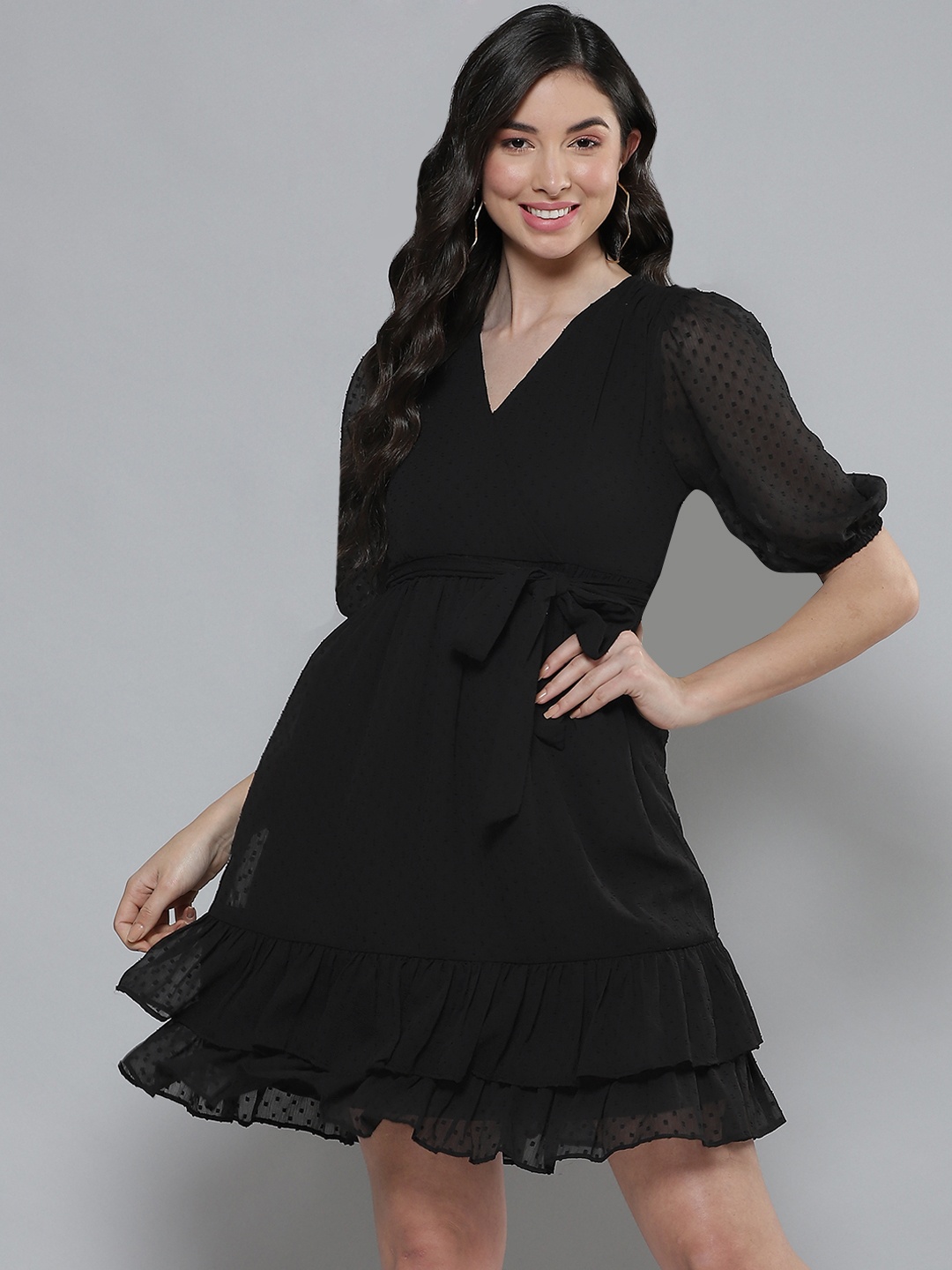 

Femella Black Chiffon Mini Dress