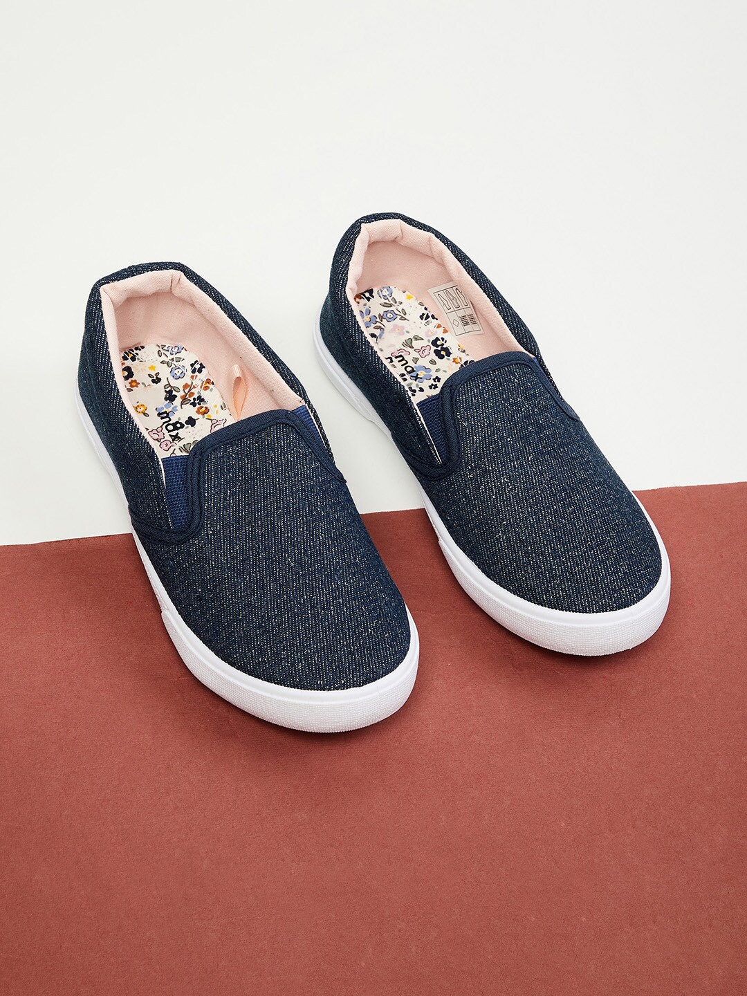 

max Girls Navy Blue Woven Design Slip-On Sneakers