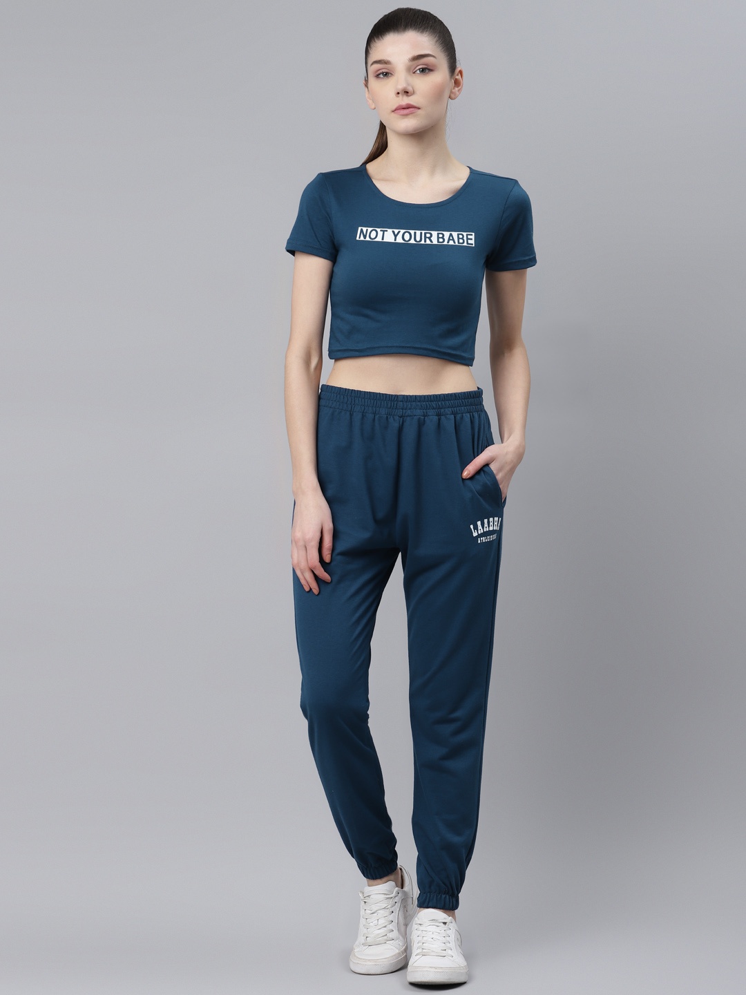 

Laabha Women Blue & White Typography Print Tracksuit
