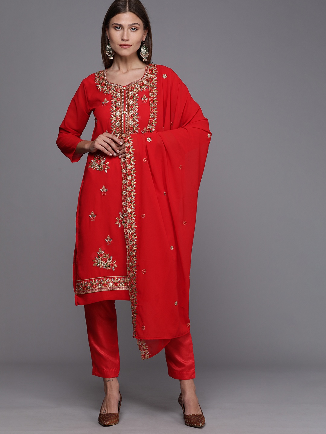 

Mitera Red Embroidered Unstitched Dress Material