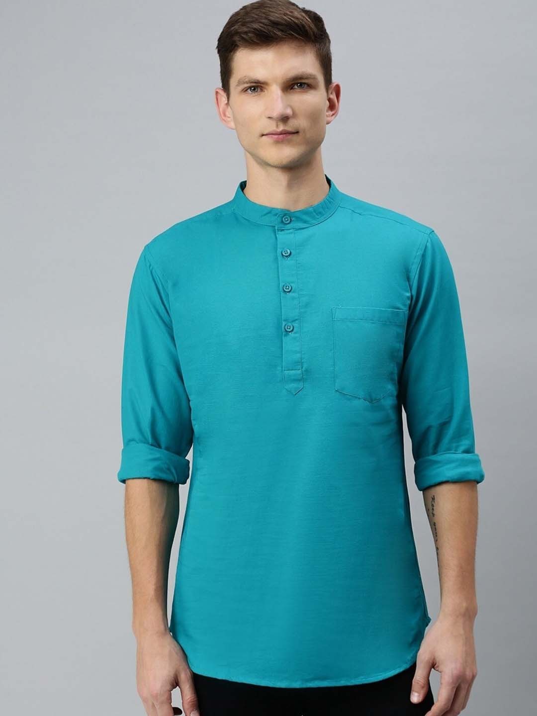 

Kryptic Men Solid Cotton Kurta, Turquoise blue