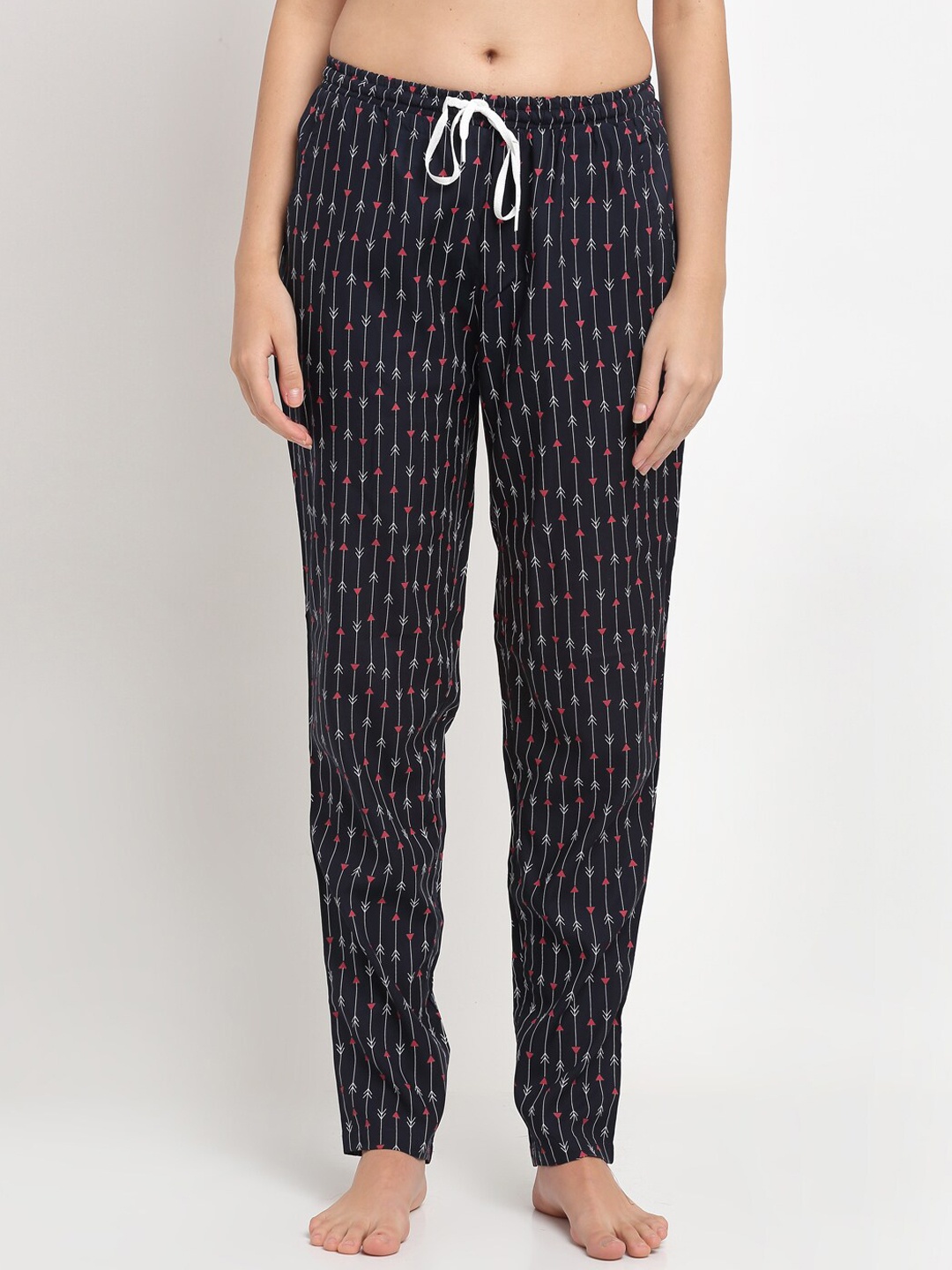

Claura Women Navy Blue & Red Printed Pure Cotton Lounge Pants