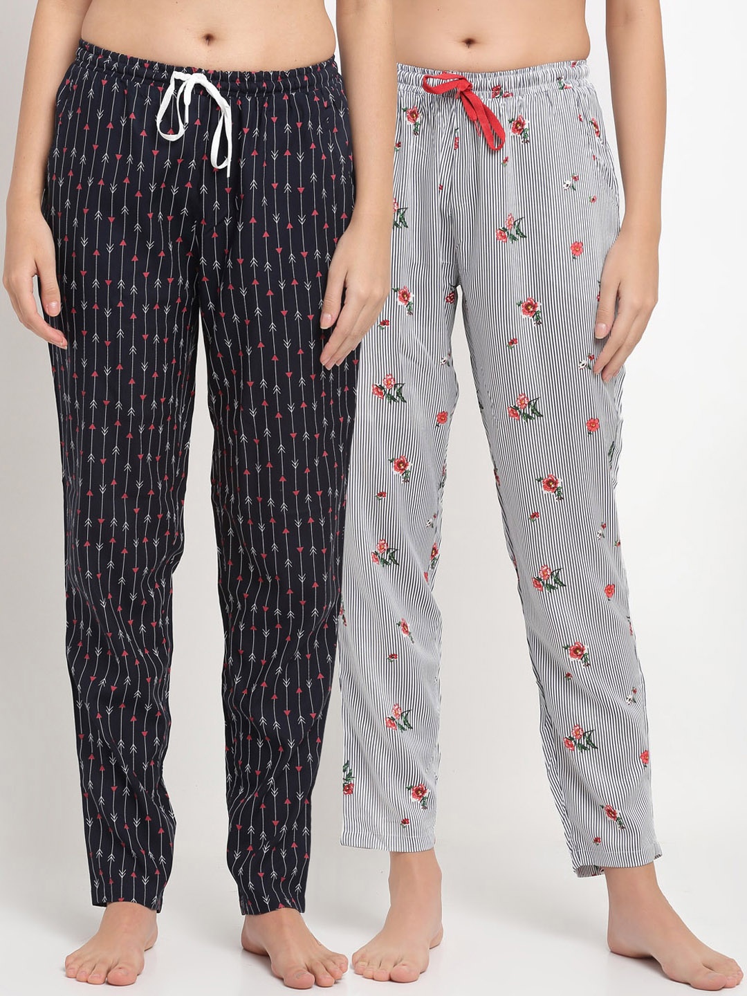 

Claura Women Pack Of 2 Printed Pure Cotton Lounge Pants, White