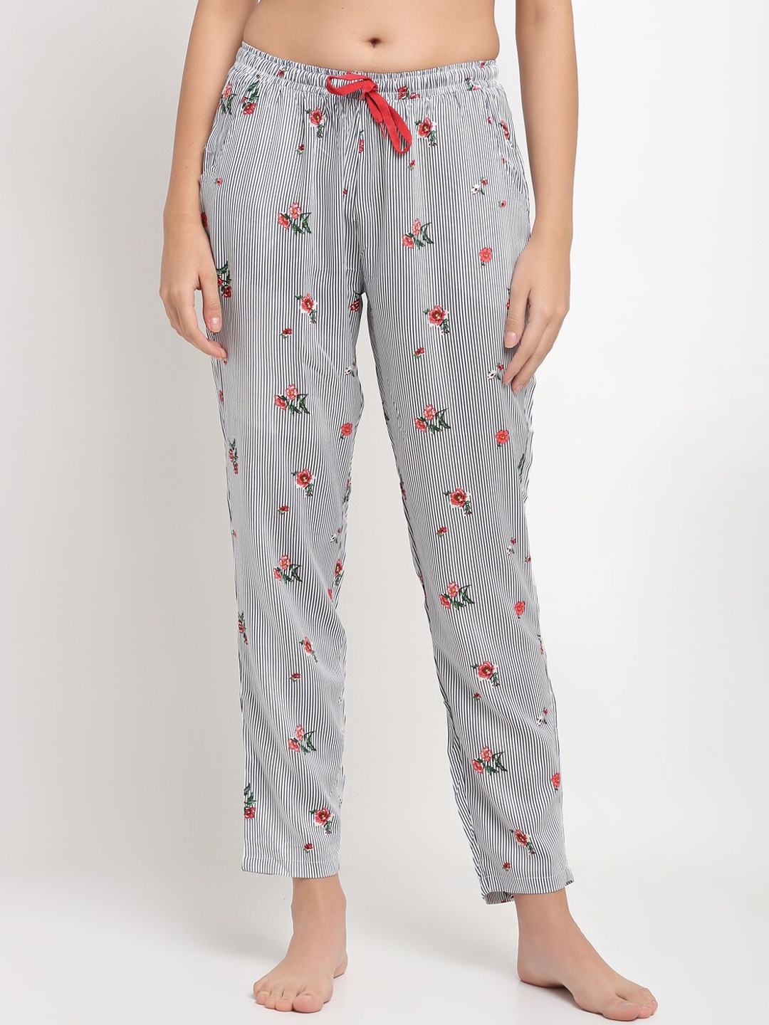 

Claura Women White & White Printed Pure Cotton Lounge Pants