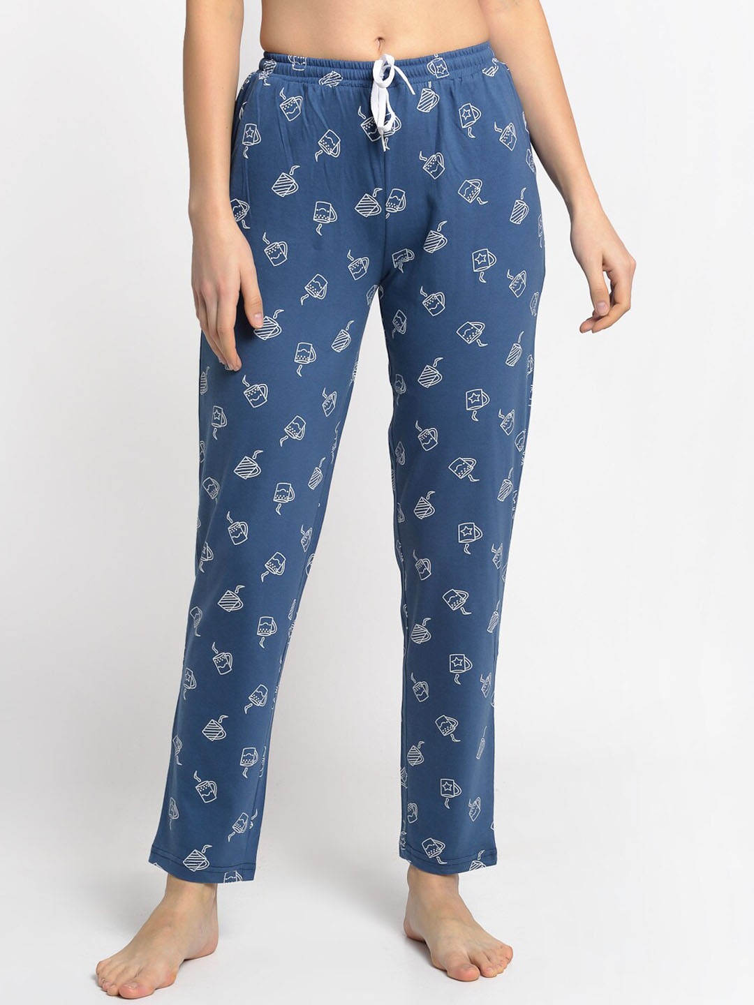 

Claura Women Blue & White Printed Pure Cotton Lounge Pants