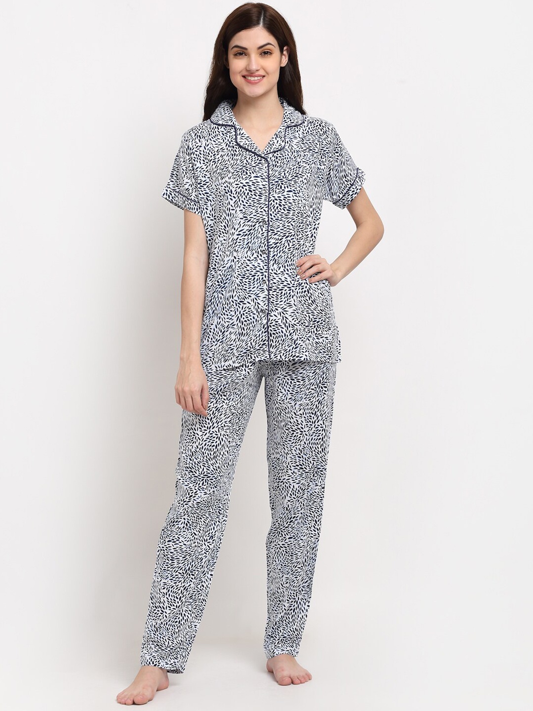 

Claura Women White & Black Printed Night suit